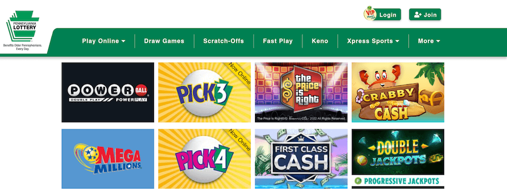 PA Lottery Games Section